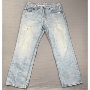 American Eagle Low Loose Men's Jeans 35x30 Light Wash Baggy 100% Cotton Distress